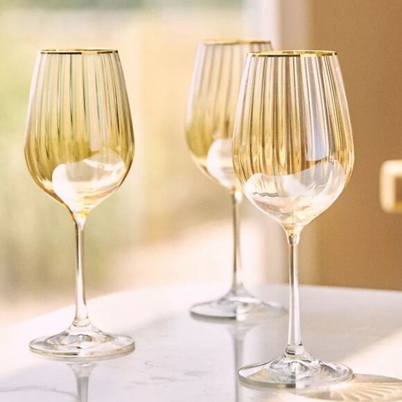 Anthropologie Waterfall Wine Glass Gold Yellow - Picture 1 of 7